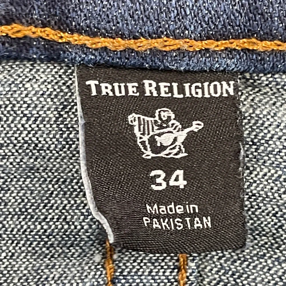 True Religion Jeans Mens 34 Blue Ricky Relaxed Straight Dark Wash Denim Stretch